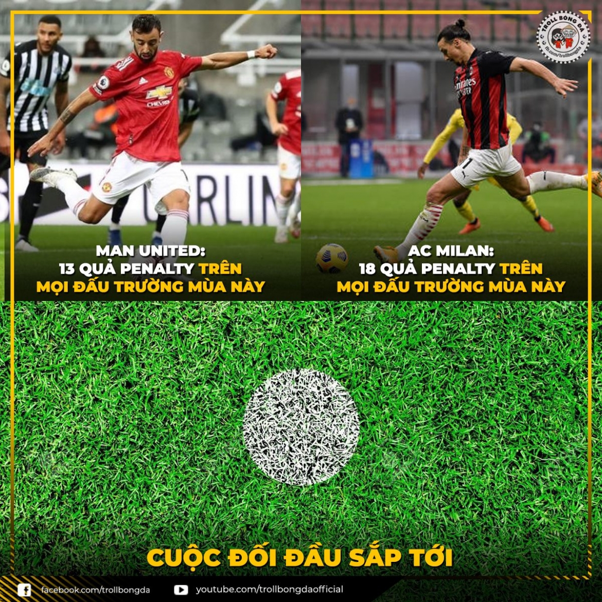  Bruno Fernandes đấu Ibrahimovic trên chấm 11m khi MU gặp AC Milan ở Europa League. (Ảnh: Troll bóng đá). 