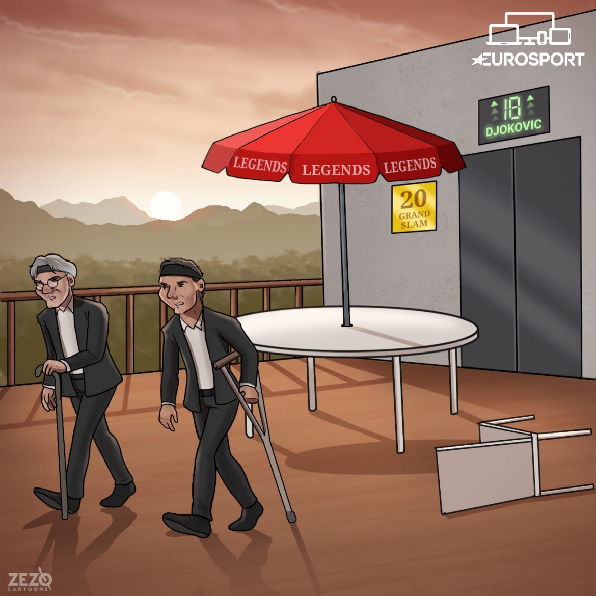 Djokovic sẽ sớm bắt kịp và vượt Nadal cũng như Federer về số danh hiệu Grand Slam? (Ảnh: Zezo Cartoons)./. 