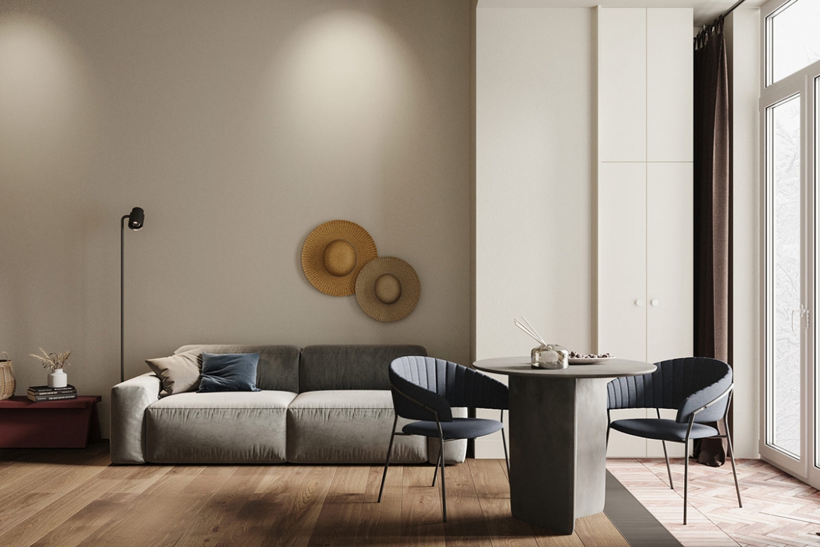 Làm thế nào để thiết kế căn hộ trong mơ với diện tích vỏn vẹn 45m2? Hãy khám phá căn hộ nhỏ xinh tại thủ đô Moscow, Nga xinh đẹp với lối kiến trúc tối giản, tinh tế. Căn hộ đồng nhất với gam màu xám, xanh cổ điển, sàn gỗ mộc mạc tạo cảm giác dễ chịu, thư thái.