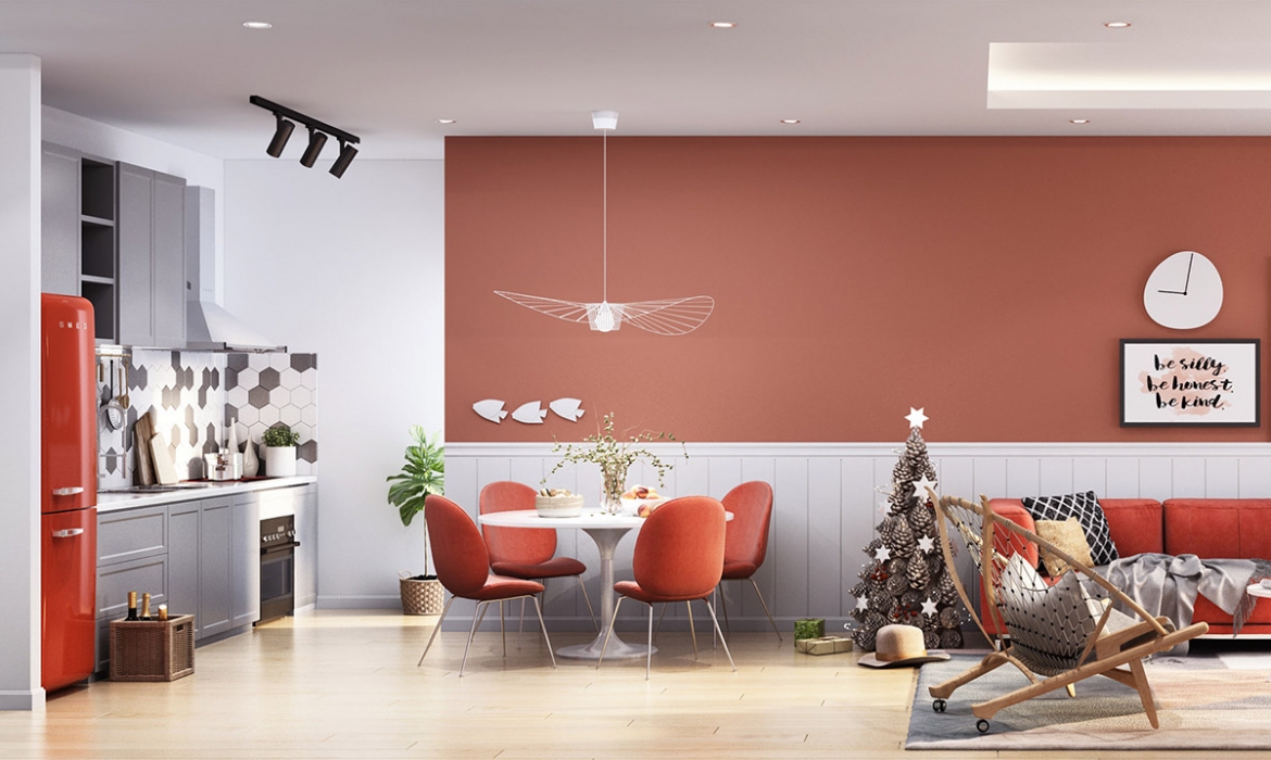 Trẻ trung, bắt mắt với sắc đỏ cam ấm khiến gian bếp vui tươi và ai cũng muốn thưởng thức những bữa ăn ngon.