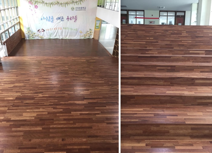 Chắc hẳn sẽ có nhiều người vấp ngã khi đi trên những bậc cầu thang ốp gỗ một màu như thế này.