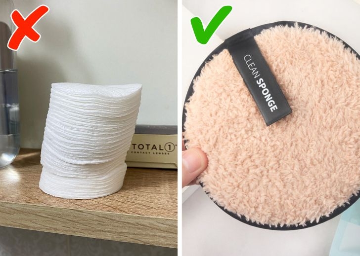 Để tẩy trang, nhiều phụ nữ sử dụng những miếng bông cotton vừa đắt lại vừa xả rác ra môi trường. Thay vào đó, bạn hãy sử dụng những miếng mút, bông làm từ bột tre hoặc các chất liệu thân thiện với sức khoẻ, môi trường, tái sử dụng chúng bằng cách sử dụng xong rồi giặt, phơi khô sạch sẽ...