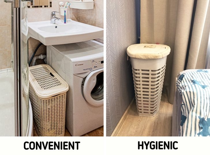 Giỏ đựng quần áo chắc chắn là rất tiện lợi bởi bạn chỉ cần tắm xong là cho quần áo vào. Tuy nhiên, môi trường ẩm ướt trong phòng tắm là điều kiện lý tưởng để các vi khuẩn ẩm mốc sinh sôi. Ngay cả chế độ giặt nước nóng cũng chưa chắc đã loại bỏ được chúng.