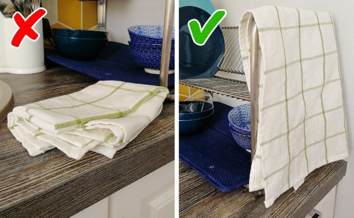 Việc xếp các khăn ướt chồng lên nhau sẽ tạo điều kiện cho vi khuẩn sinh sôi, kèm theo những loại mùi khó chịu. Tốt nhất bạn nên treo chúng lên tại nơi khô ráo, đặc biệt là những khăn dùng trong nhà bếp./.
