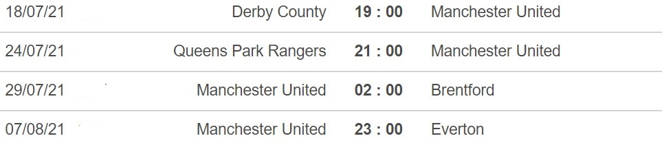 Lịch thi đấu chi tiết các trận giao hữu trước mùa giải của MU theo giờ Việt Nam.