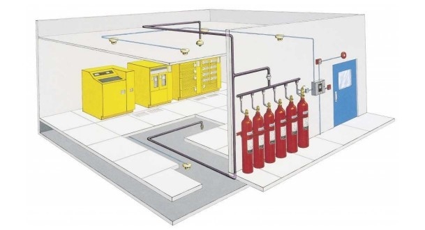 Ảnh minh họa sơ đồ không gian hệ thống chữa cháy tự động bằng khí FK-5-1-12