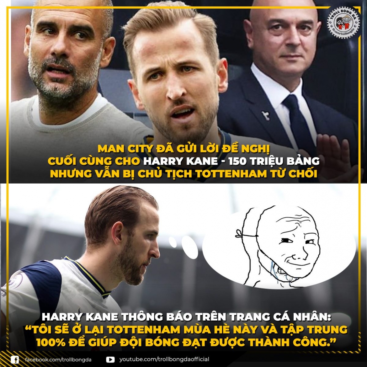 Harry Kane cam kết ở lại Tottenham. (Ảnh: Troll bóng đá). 