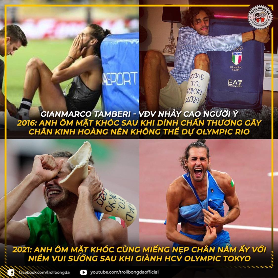 Nghị lực phi thường giúp VĐV Italia giành HCV Olympic Tokyo nội dung nhảy sào nam. (Ảnh: Troll bóng đá). 