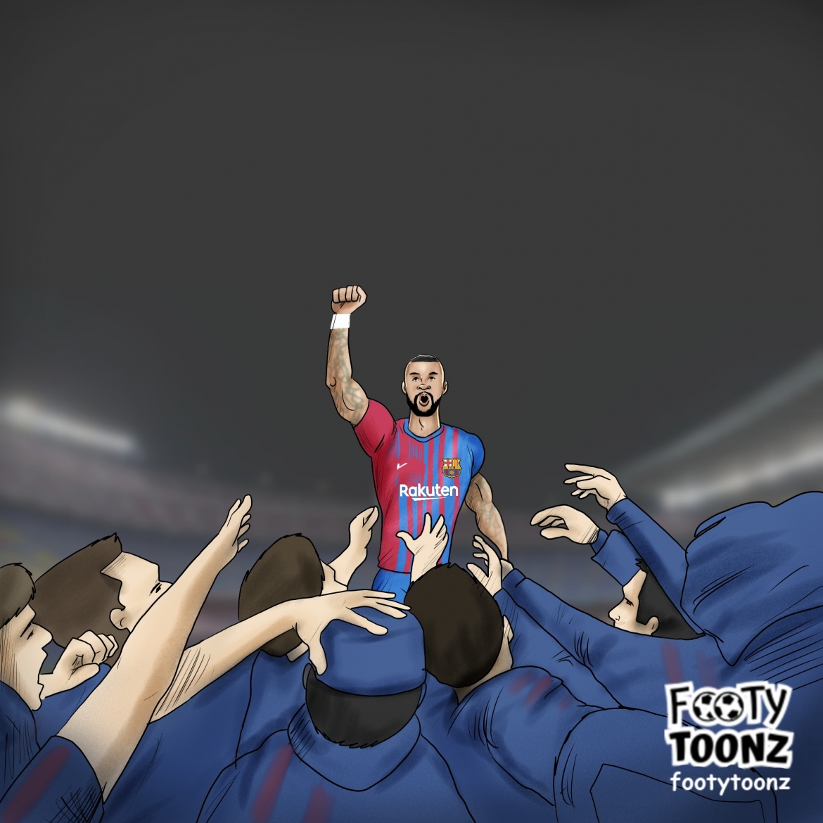 Depay là thủ lĩnh mới của Barca. (Ảnh: Footy Toonz)