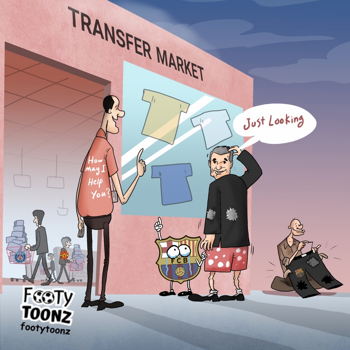 Cách Barca hoạt động trên thị trường chuyển nhượng Hè 2021. (Ảnh: Footy Toonz). 