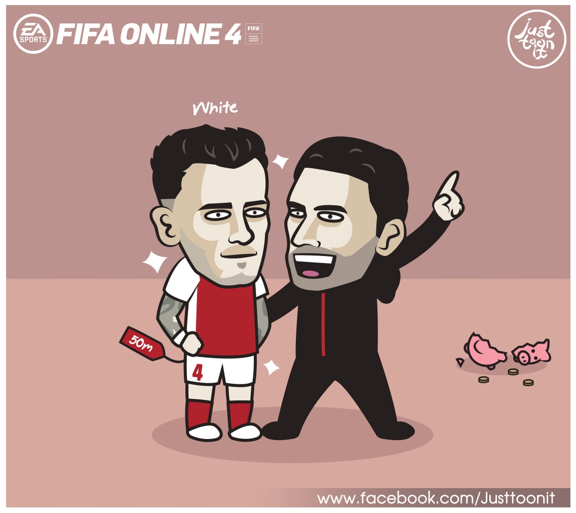 Tân binh trị giá 50 triệu bảng, Ben White đá trận ra mắt Arsenal. (Ảnh: Just Toonit). 