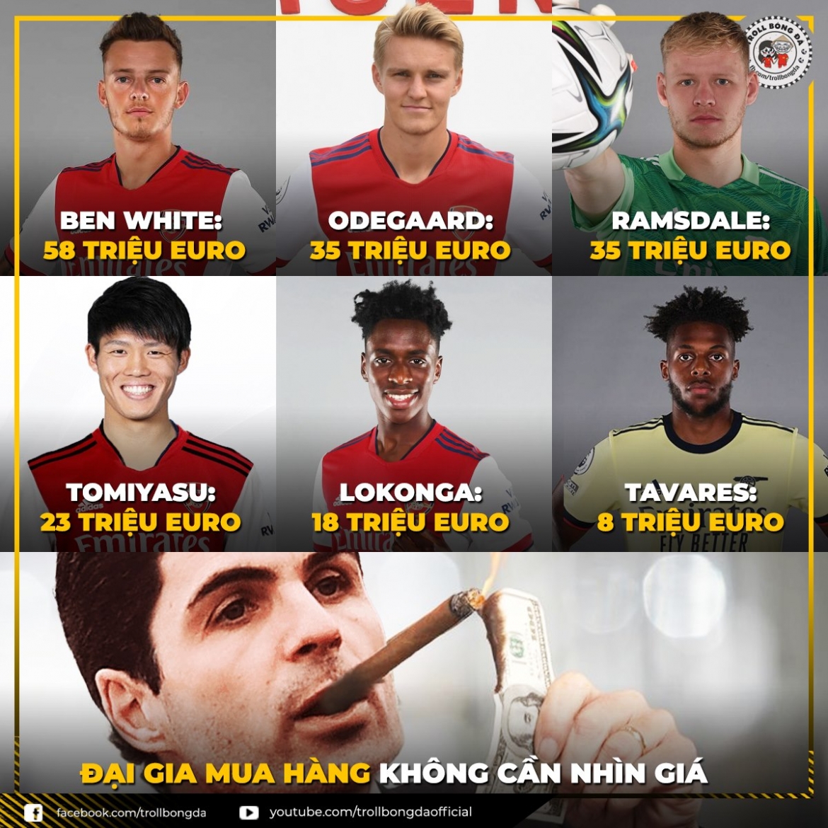 Arsenal "shopping" không cần nhìn giá (Ảnh: Troll bóng đá). 