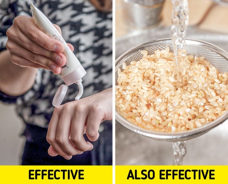 Nước gạo giúp làm dịu các vết cháy nắng và giảm kích ứng.