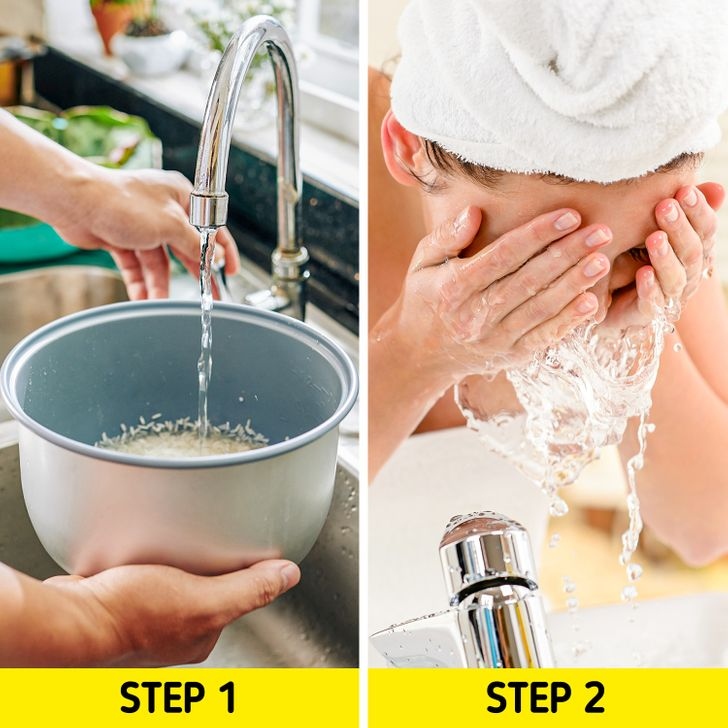 Nước gạo giúp cân bằng da toàn vẹn.