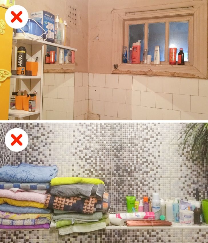 Không gian phòng tắm thường khá nhỏ hẹp, không thích hợp để bày ra quá nhiều đồ đạc. Chỉ nên để những vật dùng thường sử dụng nhất, còn lại hãy cất gọn bên ngoài phòng tắm, hoặc giấu sau các tủ âm tường.