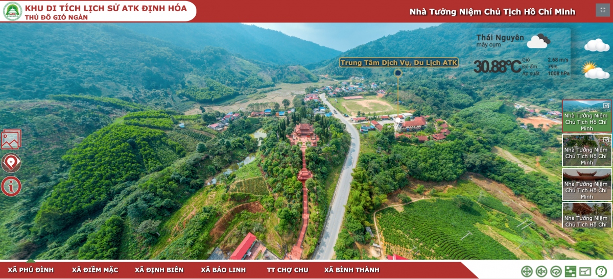 Khung cảnh khu di tích lịch sử ATK Định Hóa trên nền tảng trực tuyến. Ảnh chụp màn hình.