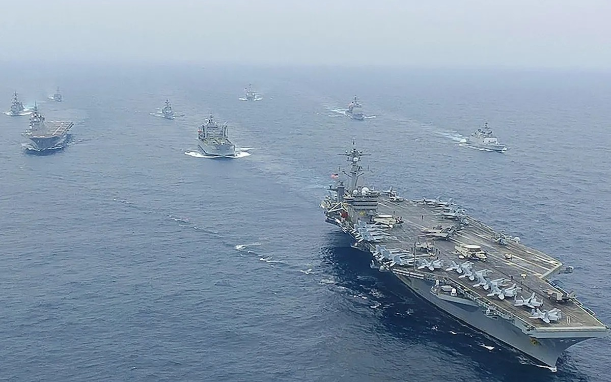 Mỹ, Ấn Độ, Australia, và Nhật Bản tập trận hải quân ở Ấn Độ Dương vào ngày 12/10/2021. Ảnh: Hải quân Ấn Độ.