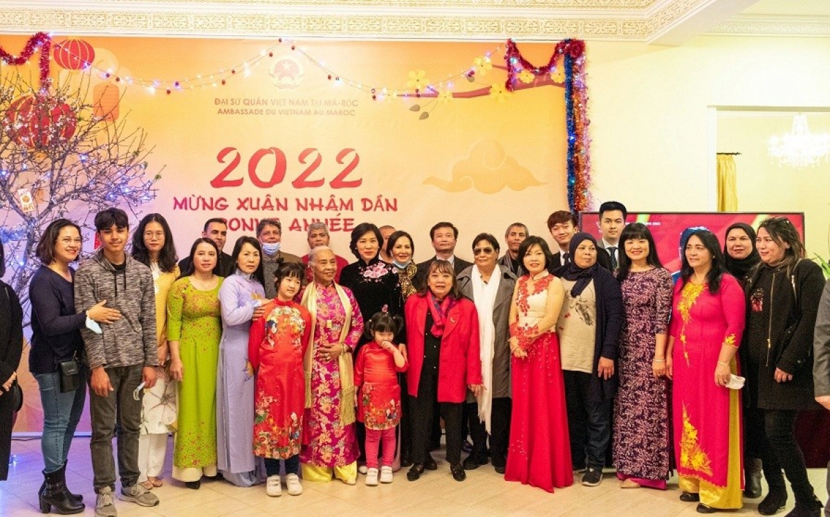 The Vietnamese community gather at the headquarters of the Vietnamese Embassy in Morocco for Tet celebrations.