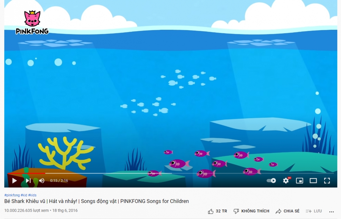"Baby shark" chạm mốc 10 tỷ lượt xem trên Youtube.
