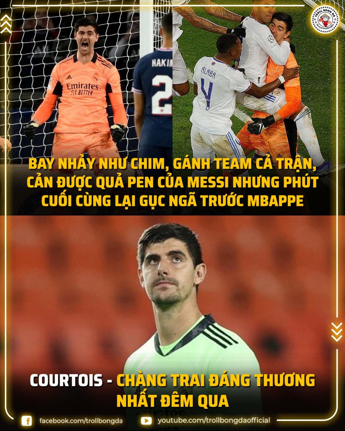 Nếu không để thủng lưới ở phút 90+4, Courtois mới là Cầu thủ xuất sắc nhất trận chứ không phải Mbappe./.