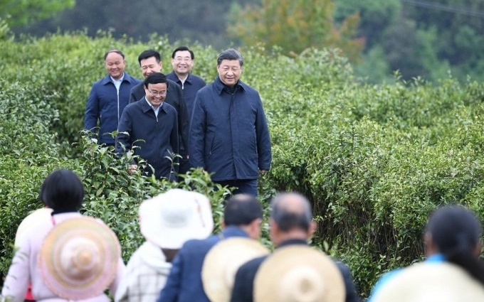 Chủ tịch Trung Quốc Tập Cận Bình (ở tâm ảnh) trong một lần đi tìm hiểu thực tế nông nghiệp thân thiện với môi trường ở địa phương vào năm 2021. Ảnh: Tân Hoa xã.