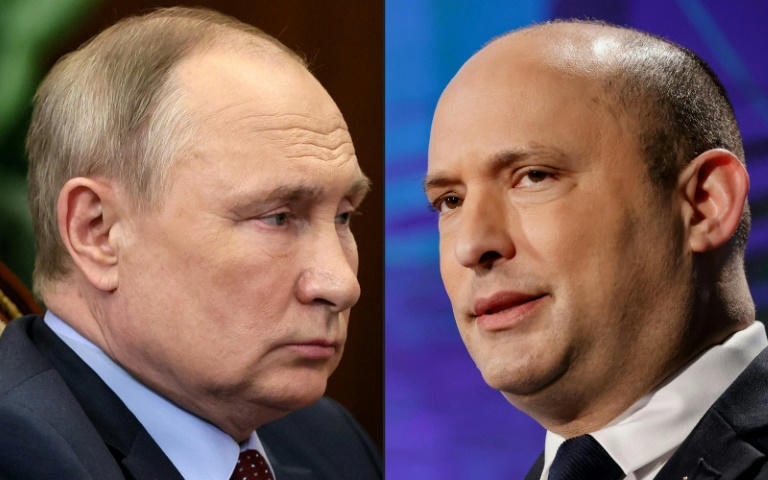 Chân dung Tổng thống Nga Putin (trái) và Thủ tướng Israel Bennett. Ảnh: Klimentyev.