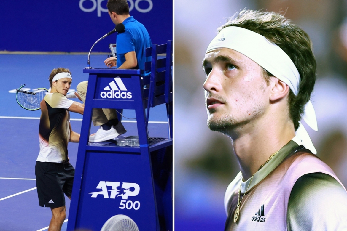 Alexander Zverev cầm vợt vụt vào ghế của trọng tài ở Mexican Open 2022. (Ảnh: The Sun)