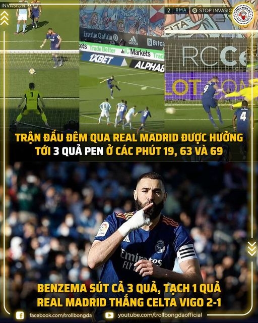 Benzema ghi cú đúp trên chấm 11m giúp Real Madrid giành chiến thắng./.