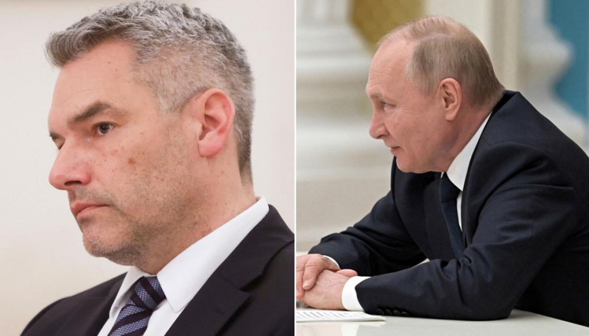 Thủ tướng Áo Karl Nehammer và Tổng thống Nga Vladimir Putin. Ảnh: Reuters