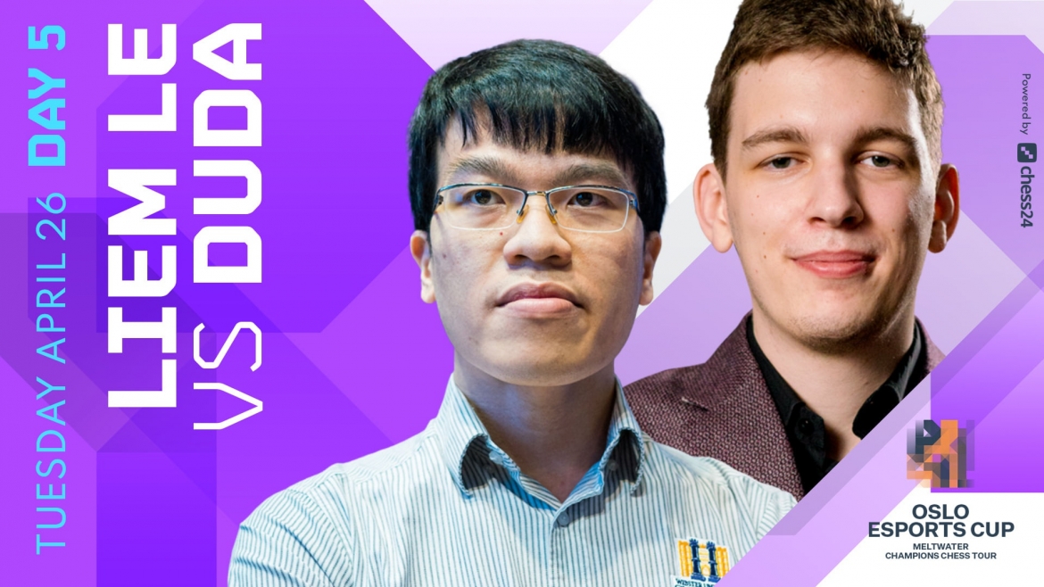 Lê Quang Liêm đánh bại ĐKVĐ World Cup cờ vua ở ngày thi đấu thứ 5 của Oslo Esports Cup. (Ảnh: Chess24). 