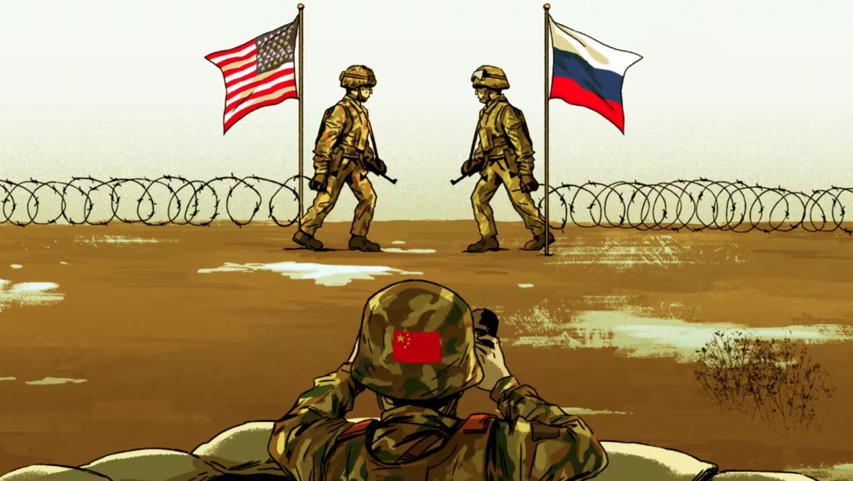 Thế trận cạnh tranh nước lớn giữa Mỹ, Nga và Trung Quốc. Đồ họa: Nikkei Asia.