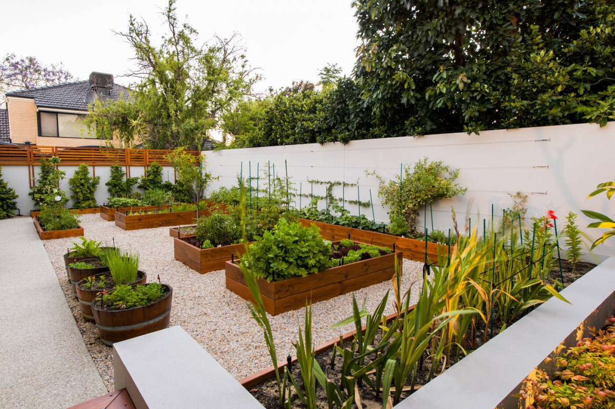 Đằng sau nhà là khu vườn được bày trí rất đẹp mắt. Không chỉ là nơi thư giãn mà còn được tận dụng để trồng rau sạch cho gia đình.