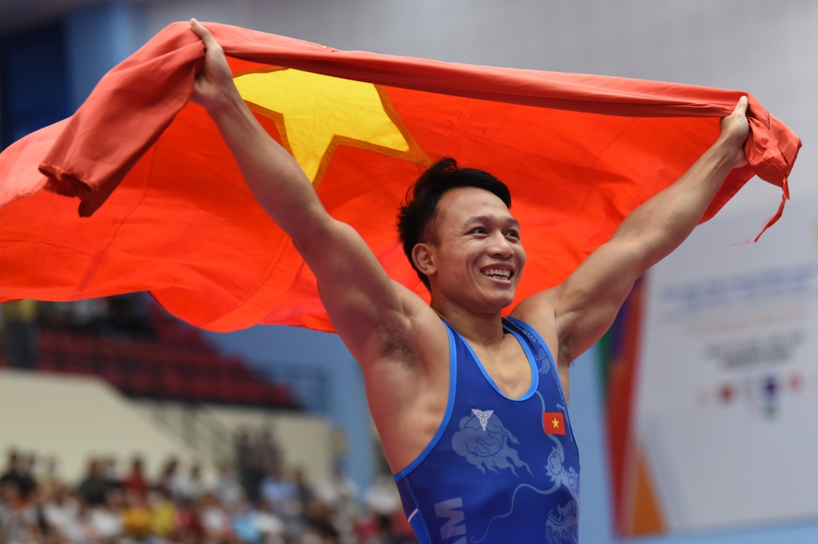 VĐV Nguyễn Xuân Định môn vật. (Ảnh: Trọng Phú). 