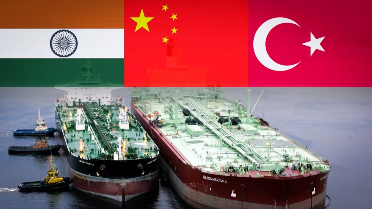 Ấn Độ, Trung Quốc và Thổ Nhĩ Kỳ ghi nhận sự gia tăng lớn về số lượng tàu chở dầu từ Nga. Ảnh: AP và Reuters