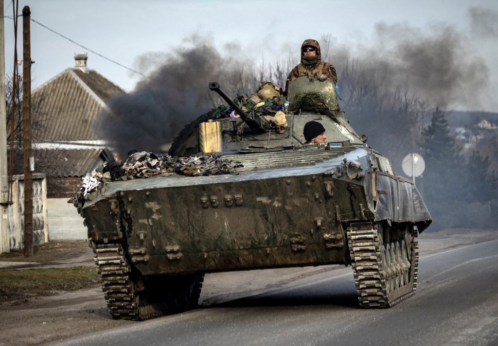 Xe thiết giáp của Ukraine tại thành phố Trostyanets ở đông bắc Ukraine. Ảnh: AFP