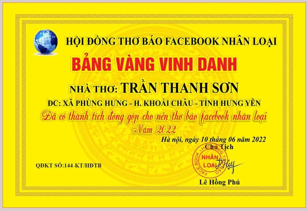 Ảnh bảng vàng vinh danh "nhà thơ" của "Hội đồng Facebook nhân loại" được chia sẻ trên mạng xã hội (Ảnh: Hội đồng Facebook nhân loại).