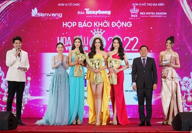Top 3 of Miss Vietnam 2020 attend a press conference held in Ho Chi Minh City on July 6.