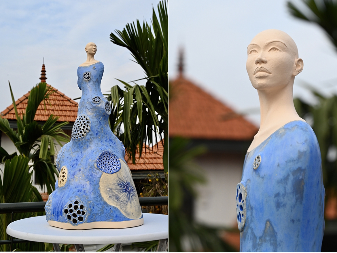  "Ban đầu tôi làm phần đế của bức tượng. Tôi cứ “chơi” với đất sét như vậy, ngẫm nghĩ xem mình sẽ làm gì tiếp theo". Ảnh: Tác phẩm "Floating Glory" 