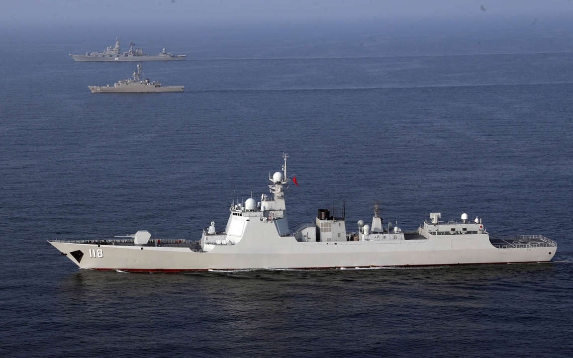 Các tàu chiến Trung Quốc, Nga và Iran trong một cuộc tập trận hải quân chung. Ảnh: Lục quân Iran.