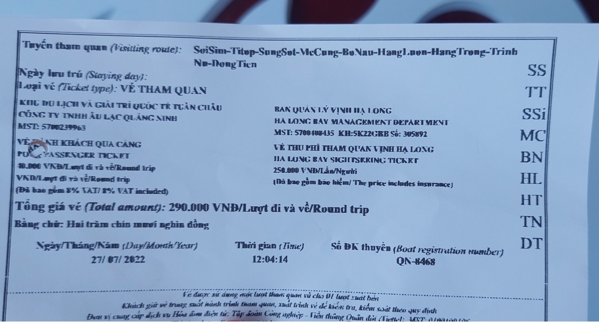 Vé tham quan vịnh Hạ Long tuyến 2.