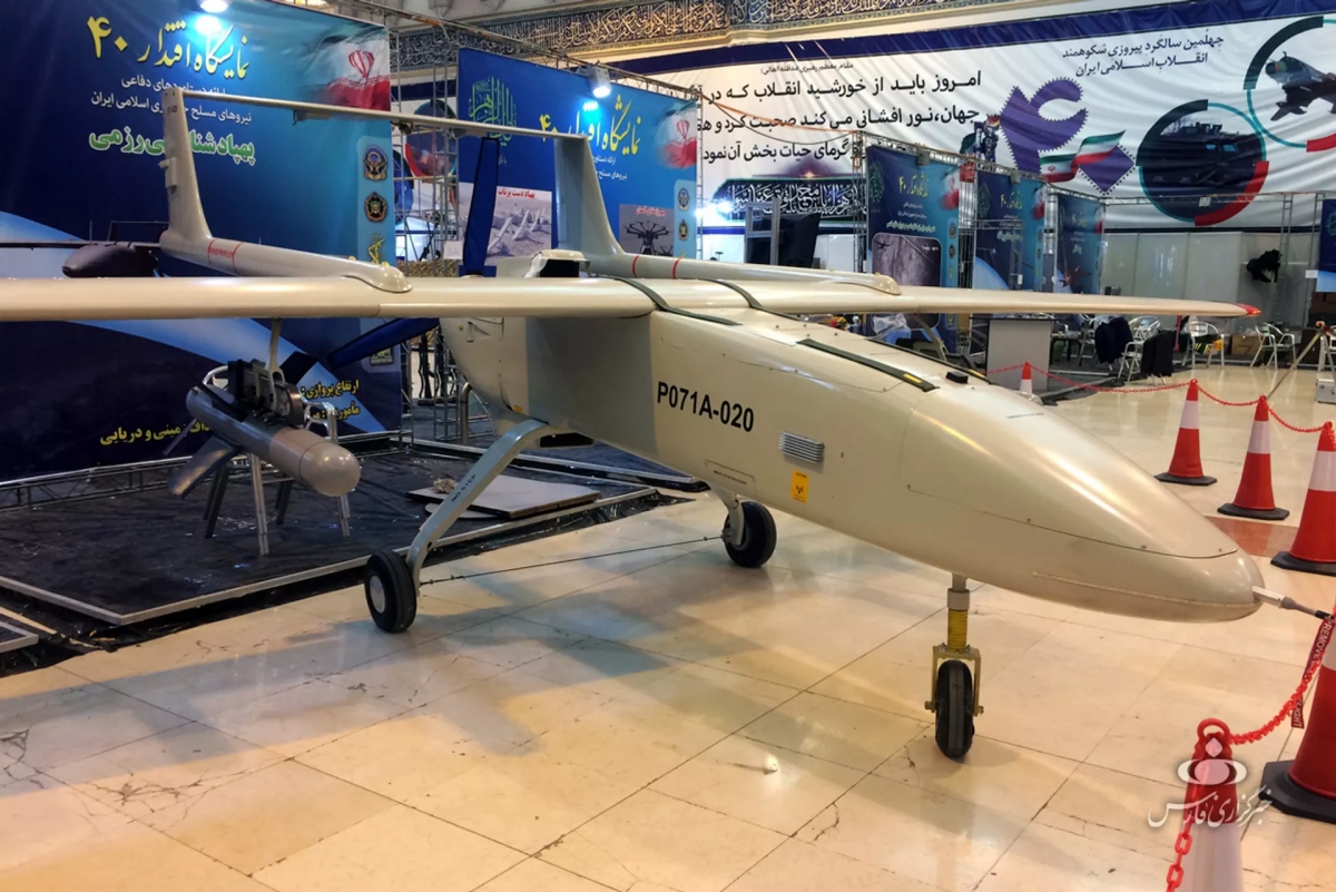 UAV Mohajer-6 tại triển lãm quốc phòng Eqtedar 40 ở Tehran. Ảnh: Sputnik