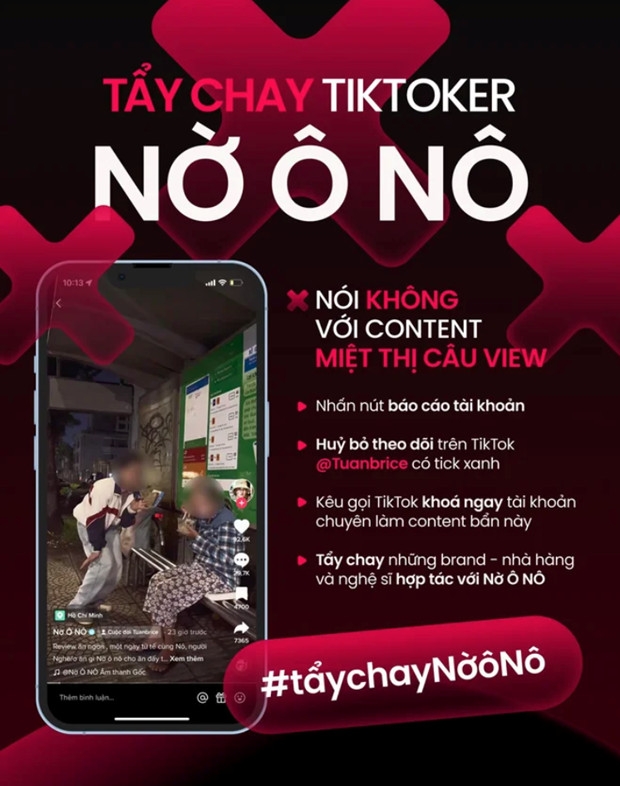 Làn sóng tẩy chay TikToker Nờ Ô Nô (Ảnh chụp màn hình) 