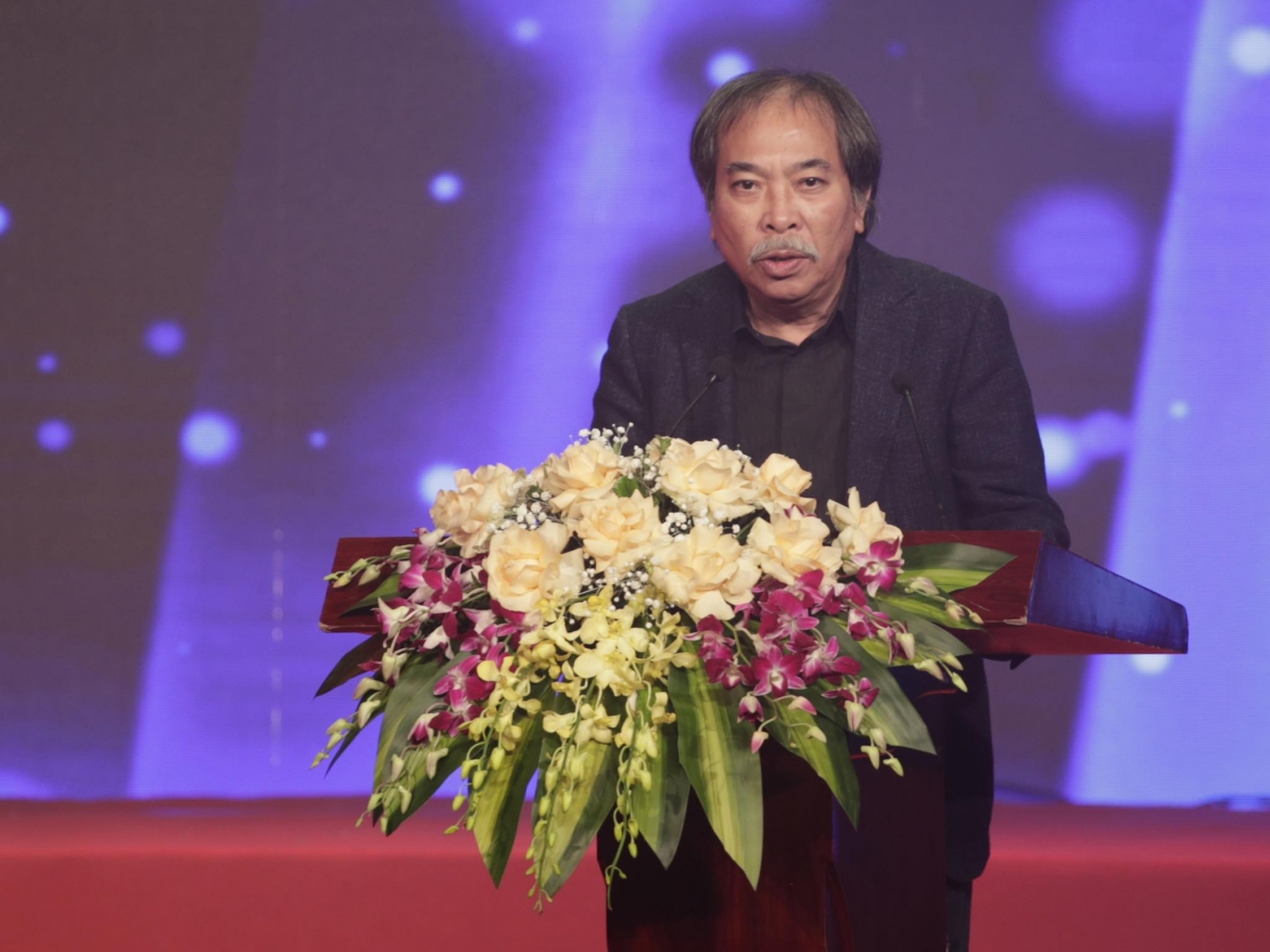 Nhà thơ Nguyễn Quang Thiều, Chủ tịch Hội Nhà văn Việt Nam phát biểu tại buổi lễ
