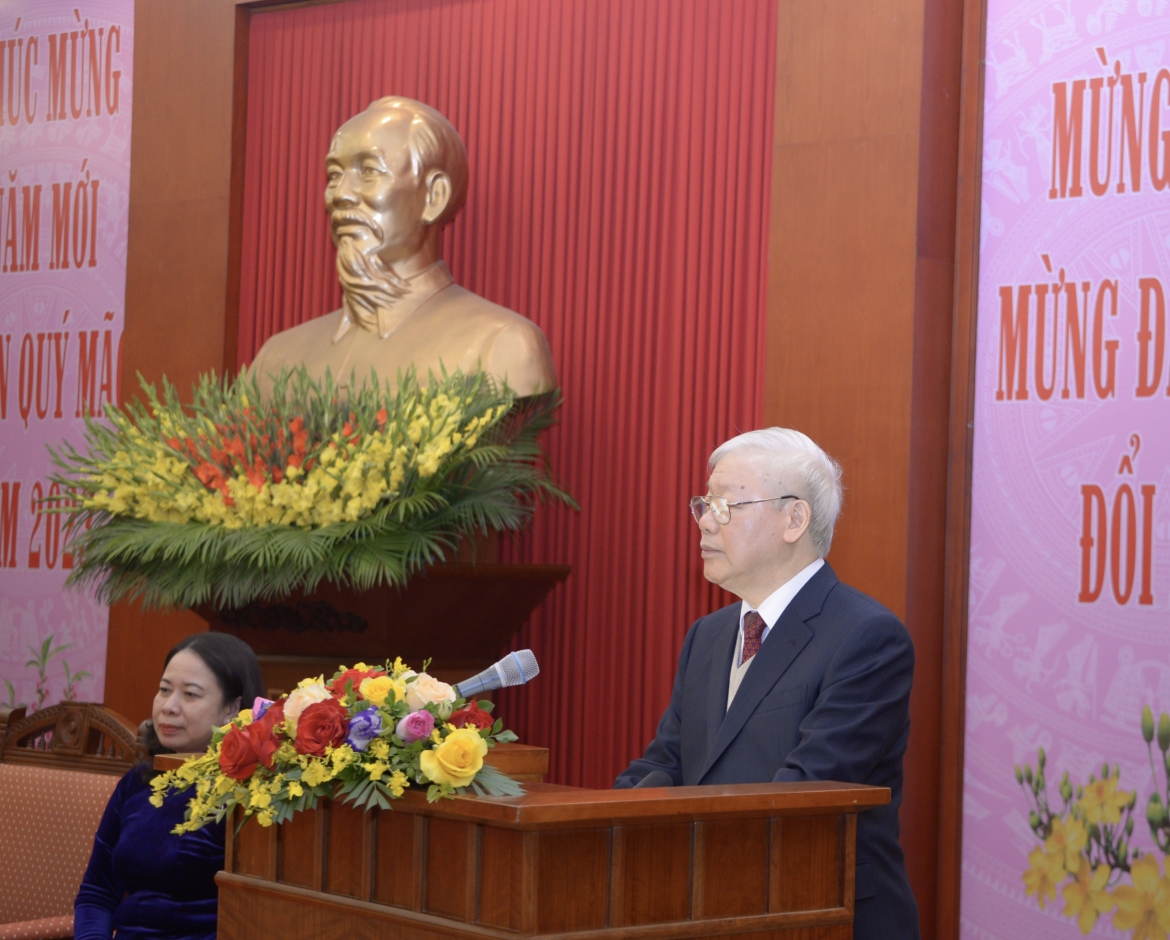 Tổng Bí thư Nguyễn Phú Trọng phát biểu tại cuộc gặp mặt. 