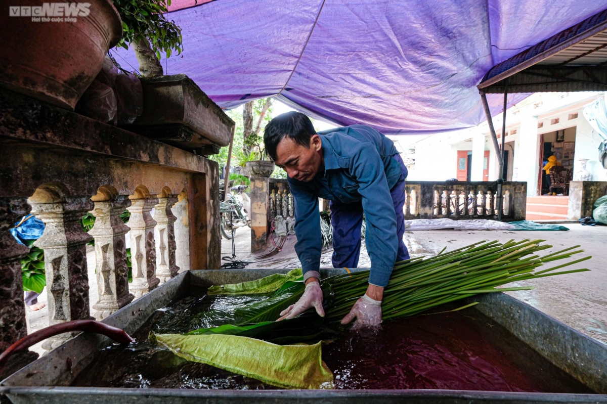 Since the beginning of January, the atmosphere in the village has become bustling. While some people pick up Dong leaves, others arrange them in heaps. In addition, business people have also arrived in the area to trade the leaves.