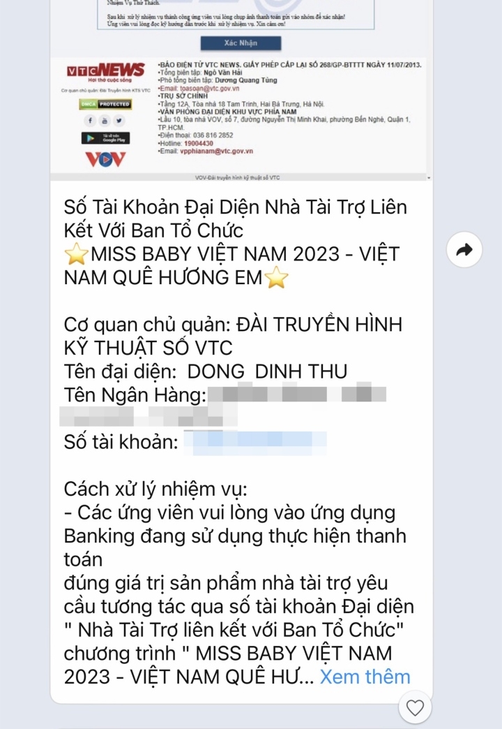 Các đối tượng đưa thông tin giả mạo Đài Truyền hình KTS VTC, Báo điện tử VTC News để tạo sự uy tín với các phụ huynh.
