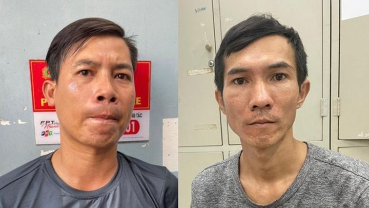 Nguyễn Văn Trọn và Phạm Văn Nhân tại trụ sở công an. (Ảnh CACC)