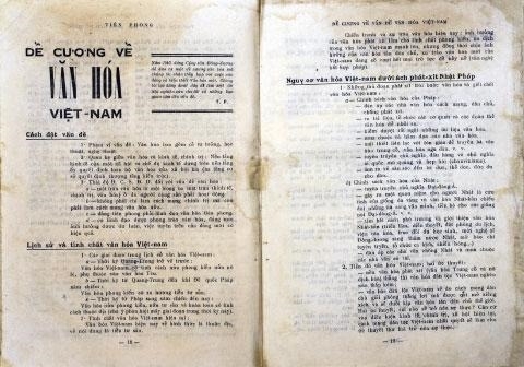 Bản Đề cương về Văn hóa Việt Nam đăng toàn văn trên Tạp chí Tiên Phong số 1. (Ảnh: Bảo tàng Lịch sử quốc gia)