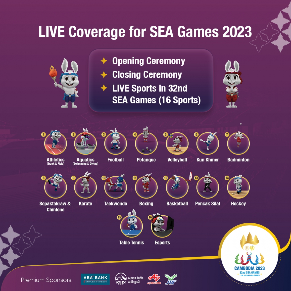 Chỉ có 16 trong 36 môn thể thao ở SEA Games 32 được nước chủ nhà sản xuất tín hiệu truyền hình trực tiếp.
(Ảnh: BTC SEA Games 32). 