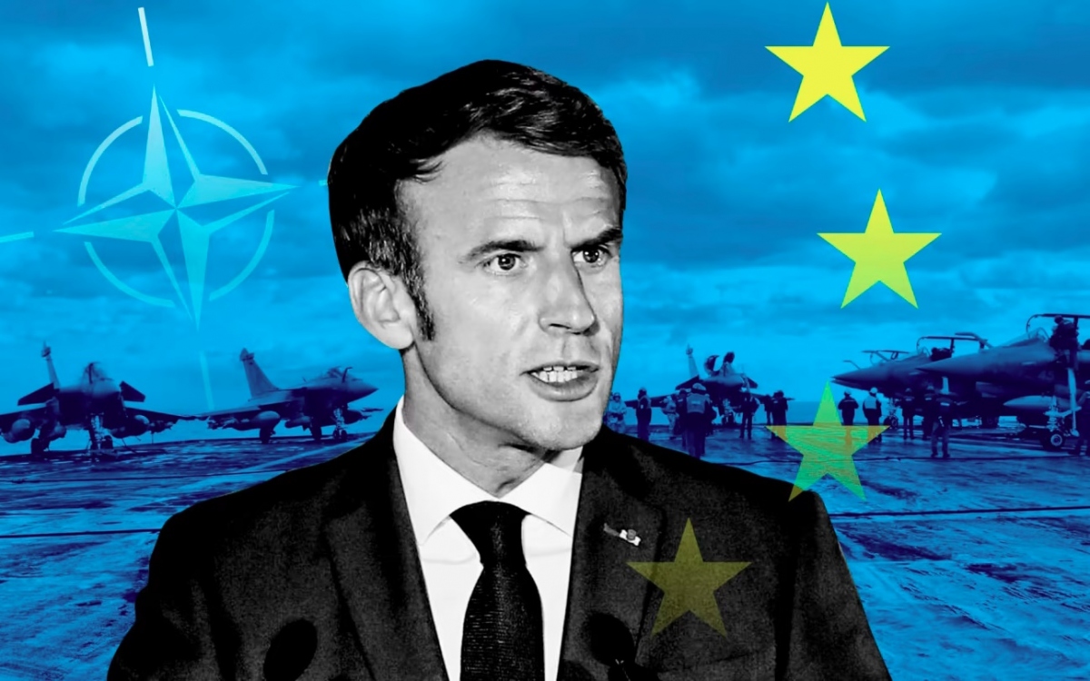 Tổng thống Pháp Macron và quan điểm “tự chủ chiến lược” của EU trước Mỹ. Ảnh, đồ họa: Financial Times.